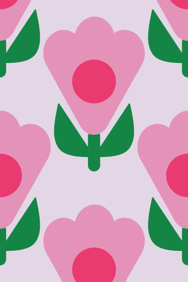 Pattern repeat of Pink flowers removable wallpaper design