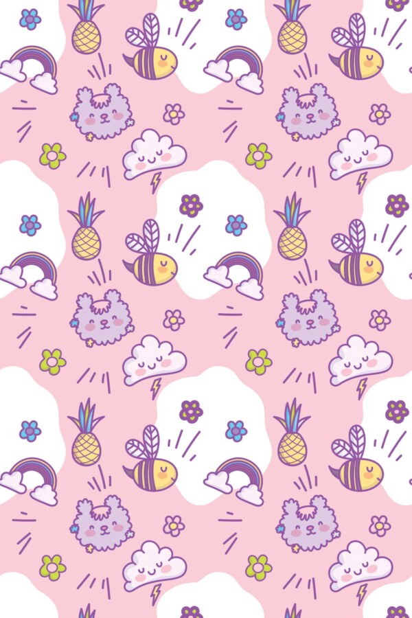 Fancy Walls Pink Fun wallpaper for Kids room walls in Cute Kawaii style unpasted wallpaper.