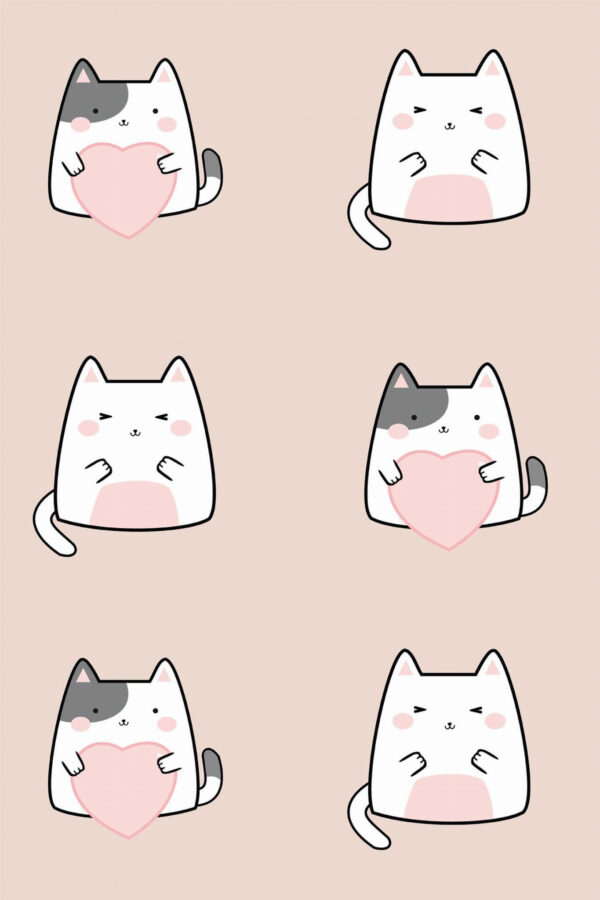 Pattern repeat of Pink kawaii cat removable wallpaper design