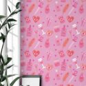 Minimal style home office decorated with Pink love spell peel and stick wallpaper