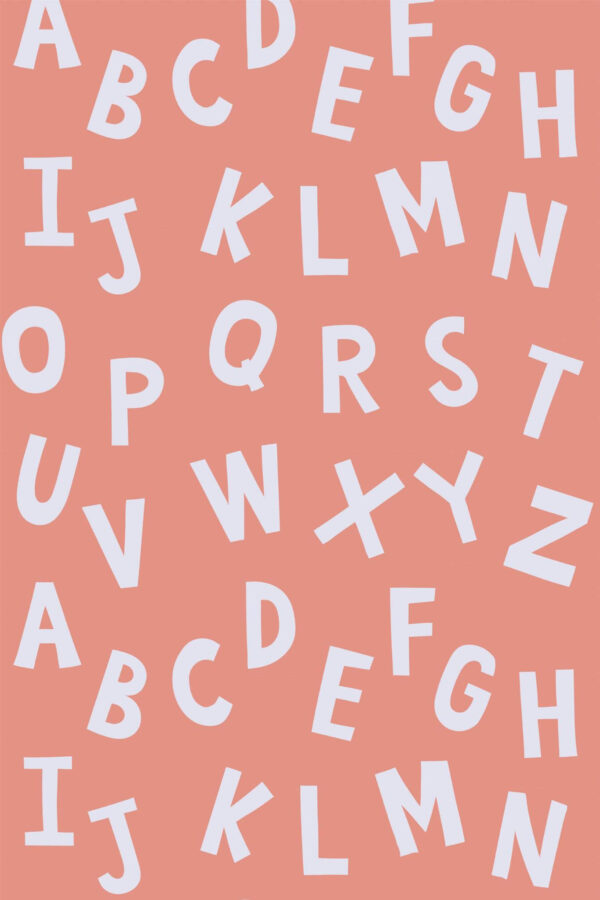 Pattern repeat of Pink neutral alphabet removable wallpaper design