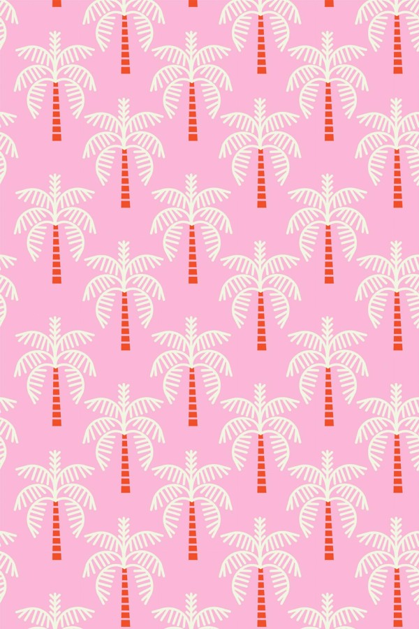 Pattern repeat of Pink palm tree removable wallpaper design