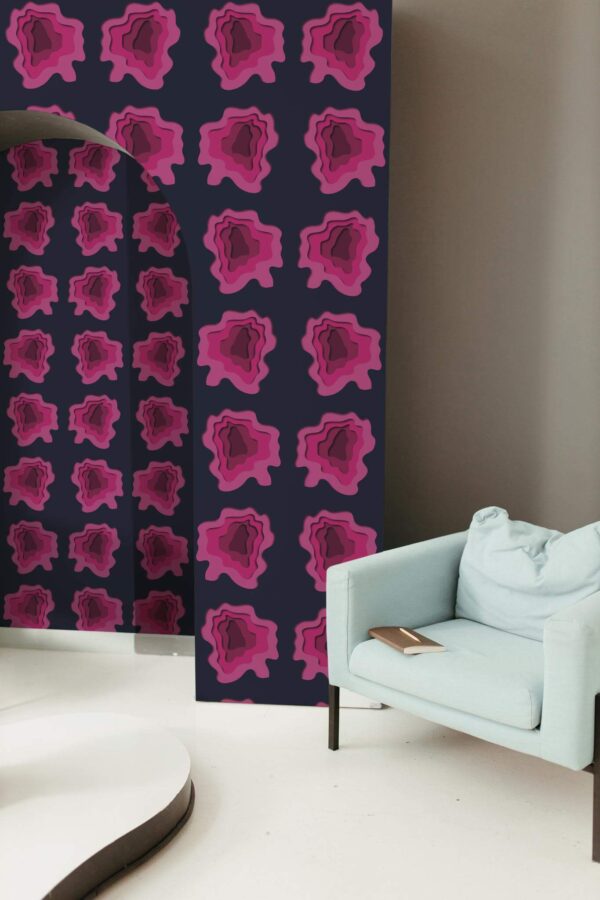 Mondern boho style living room decorated with Pink paper peel and stick wallpaper