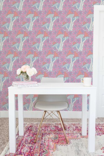 Fancy Walls removable wallpaper pink plant and tree psychedelic mushrooms