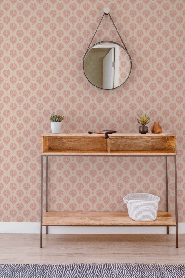 Fancy Walls peel and stick wallpaper featuring Pink Art Deco Seashell