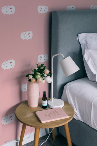 Self-adhesive wallpaper with Playful Pink Pomeranian by Fancy Walls