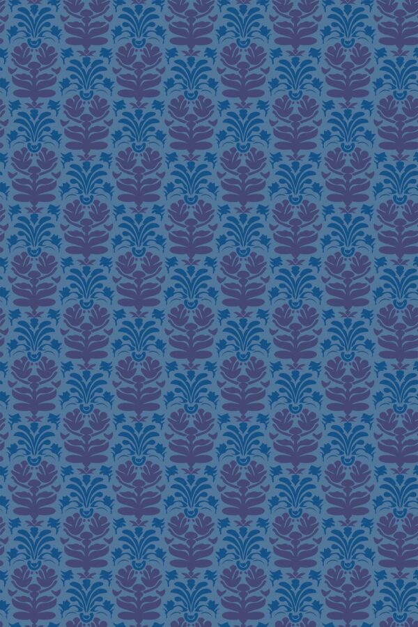 Self-adhesive wallpaper with elegant blue damask pattern by Fancy Walls