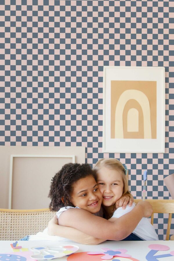 Fancy Walls Powder Pink PurpleCheckered Blue traditional wallpaper