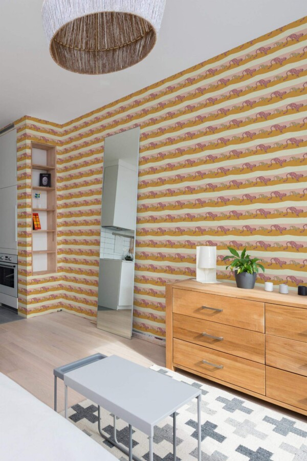 Scandinavian style small apartment decorated with Preppy leopard pattern peel and stick wallpaper