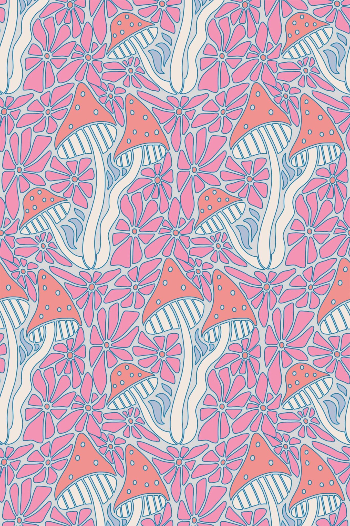 Funky Magic Mushrooms Peel and Stick Wallpaper or Non-Pasted