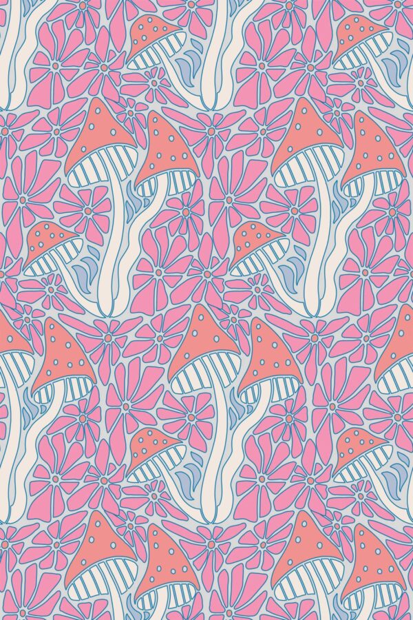 Fancy Walls traditional wallpaper funky magic mushrooms in pink