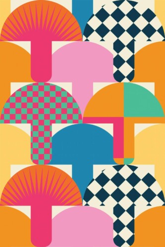 Pattern repeat of Psychedelic Shroom Spectrum removable wallpaper design