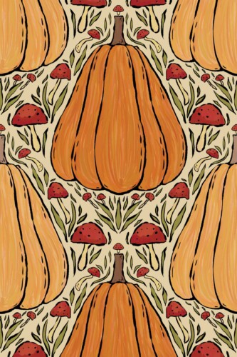 Fancy Walls Pumpkins Mushrooms Orange Simple traditional wallpaper