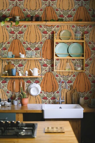 Fancy Walls Pumpkins Mushrooms Orange Simple self-adhesive wallpaper