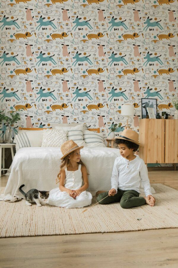 Colorful Pooch Parade removable wallpaper from Fancy Walls