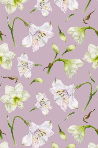 Pattern repeat of Purple and white floral removable wallpaper design