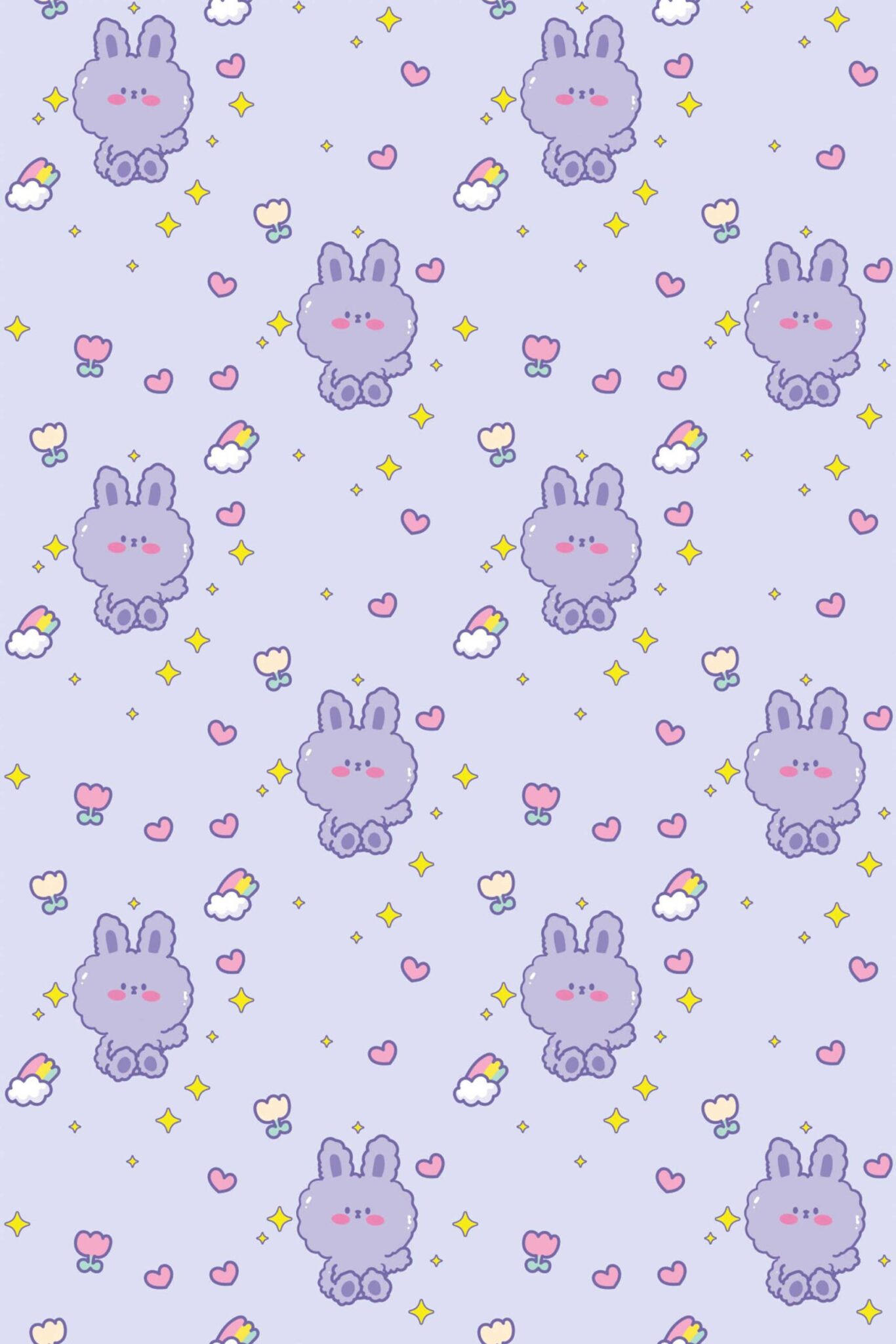 Purple Extra Cute Kawaii Rabbit Peel and Stick Wallpaper or Non-Pasted