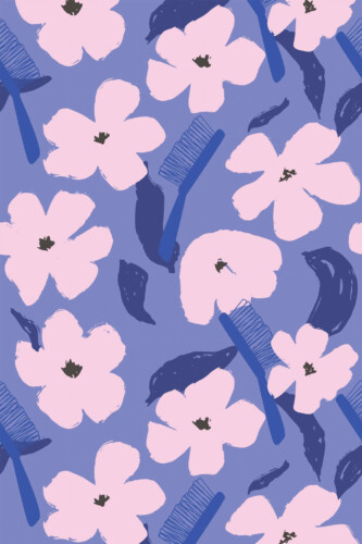 Pattern repeat of Purple Floral Hairdresser removable wallpaper design