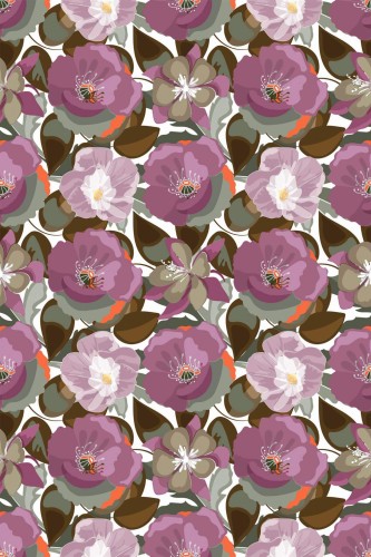 Pattern repeat of Purple floral removable wallpaper design