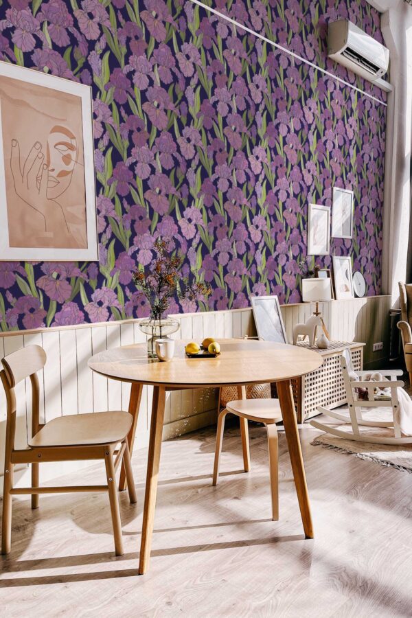 Fancy Walls Purple Floral wallpaper for Dining room walls in Botanical style traditional wallpaper.