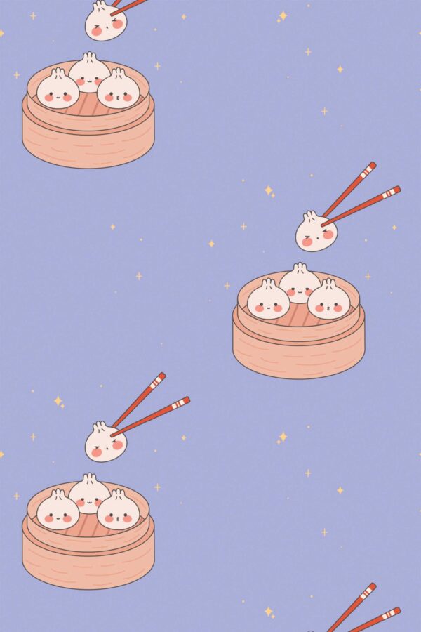 Fancy Walls Purple Fun wallpaper for Cafe walls in Cute Kawaii style traditional wallpaper.