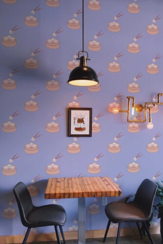 Fancy Walls Purple Fun wallpaper for Cafe walls in Cute Kawaii style self-adhesive wallpaper.
