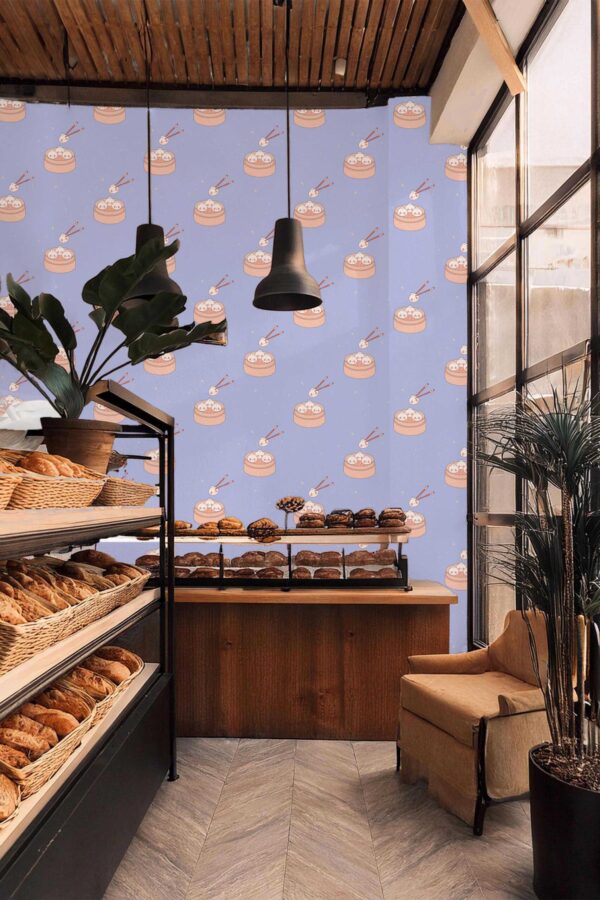 Fancy Walls Purple Fun wallpaper for Cafe walls in Cute Kawaii style peel and stick wallpaper.