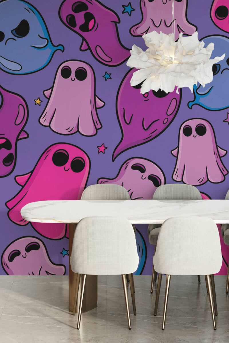 Purple Phantom peel and stick or non-pasted wall mural. Fancy Walls removable self-adhesive or traditional kawaii eco-friendly and PVC-free kids room wall mural.