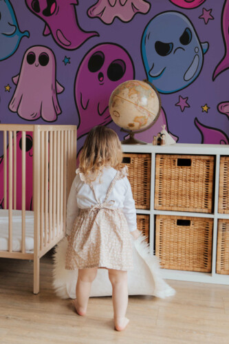 Wall mural peel and stick with Fancy Walls Purple Ghosts design