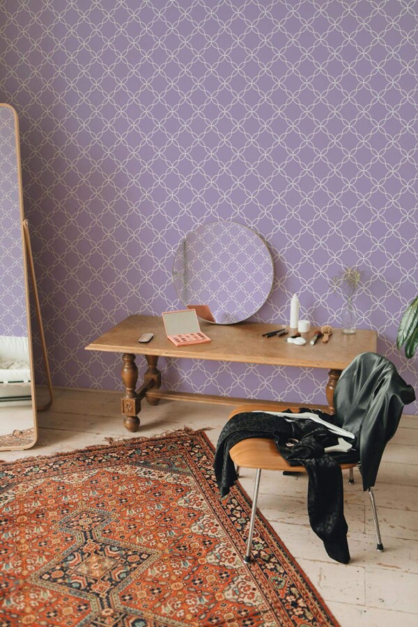 Rustic eclectic style powder room decorated with Purple powder room peel and stick wallpaper