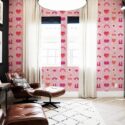 Mid-century modern style living room decorated with Quirky doodle peel and stick wallpaper