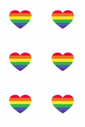 Pattern repeat of Rainbow hearts removable wallpaper design