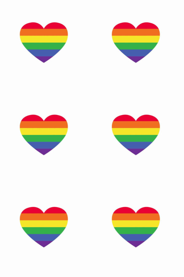 Pattern repeat of Rainbow hearts removable wallpaper design