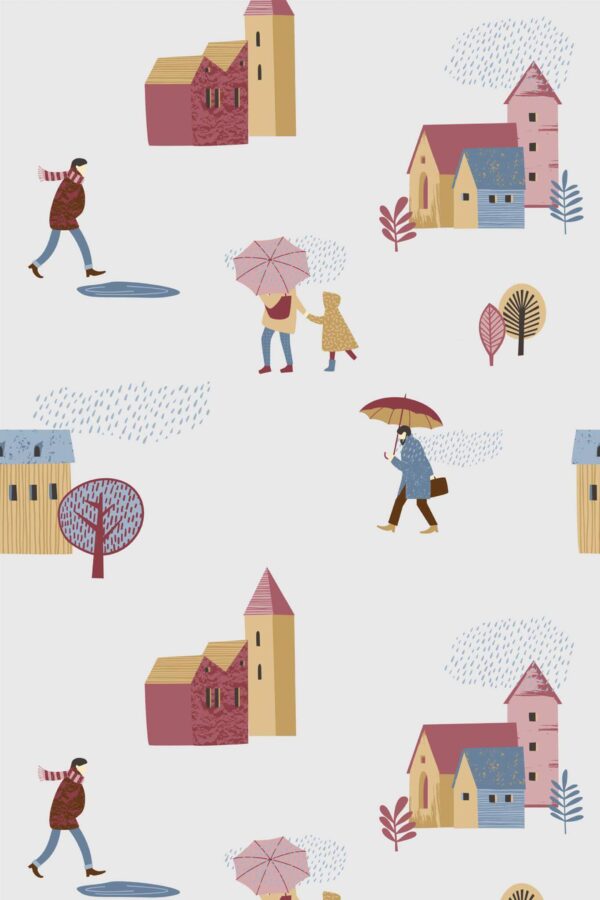 Pattern repeat of Rainy day removable wallpaper design