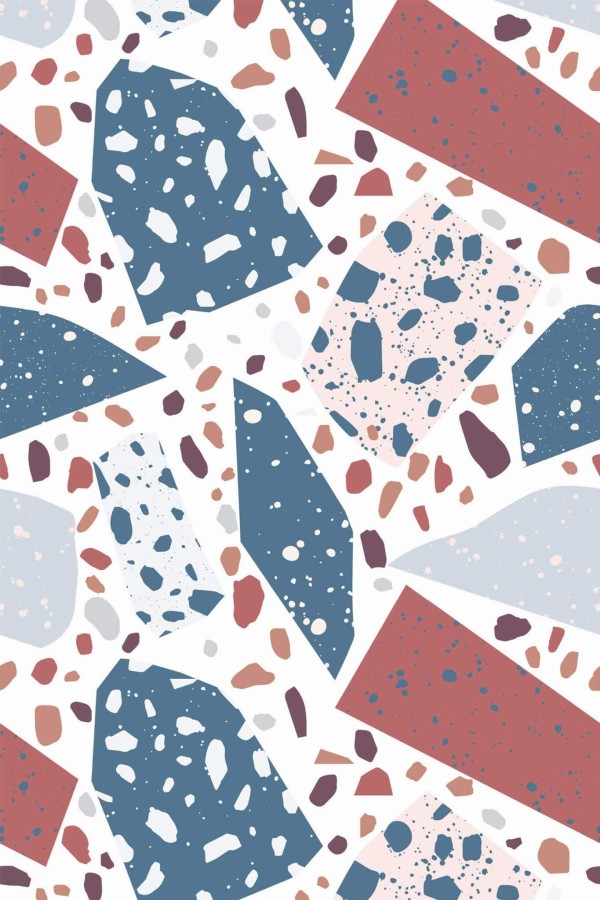 Pattern repeat of Red and blue terrazzo removable wallpaper design