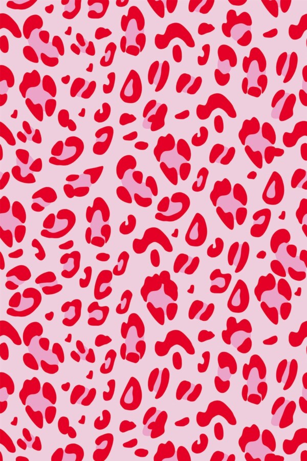Pattern repeat of Red and pink leopard pattern removable wallpaper design