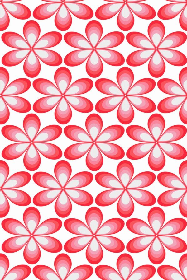Pattern repeat of Red and pink retro floral removable wallpaper design