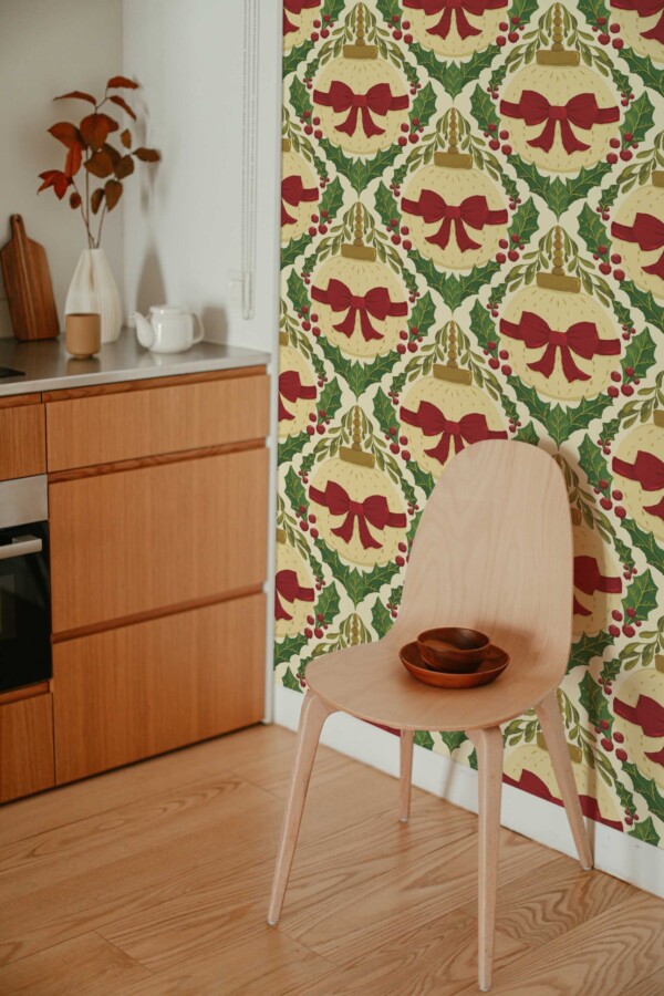 Fancy Walls Bows and Bubbles Red Beige removable wallpaper