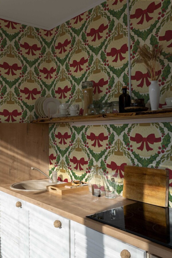 Fancy Walls Bows and Bubbles Red Beige self-adhesive wallpaper