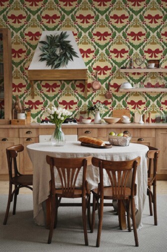 Fancy Walls Bows and Bubbles Red Beige peel and stick wallpaper