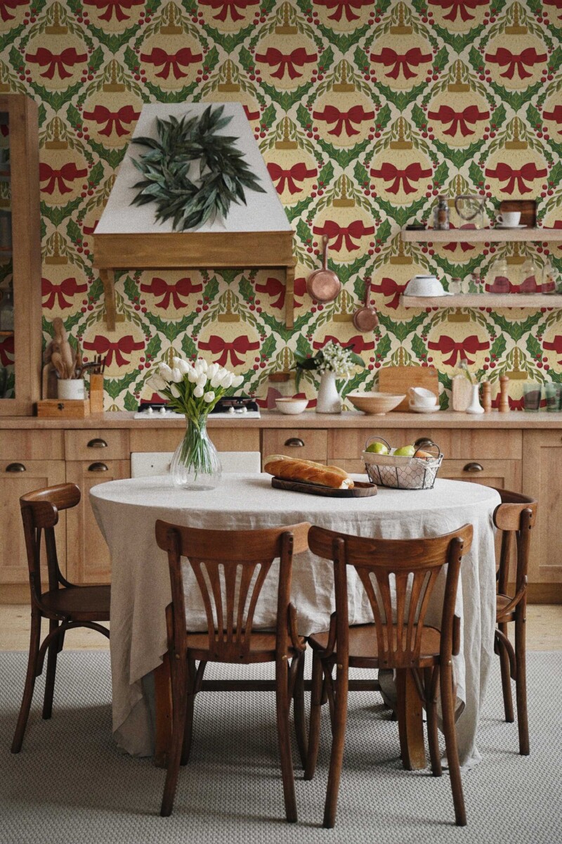 Fancy Walls Bows and Bubbles Red Beige peel and stick wallpaper