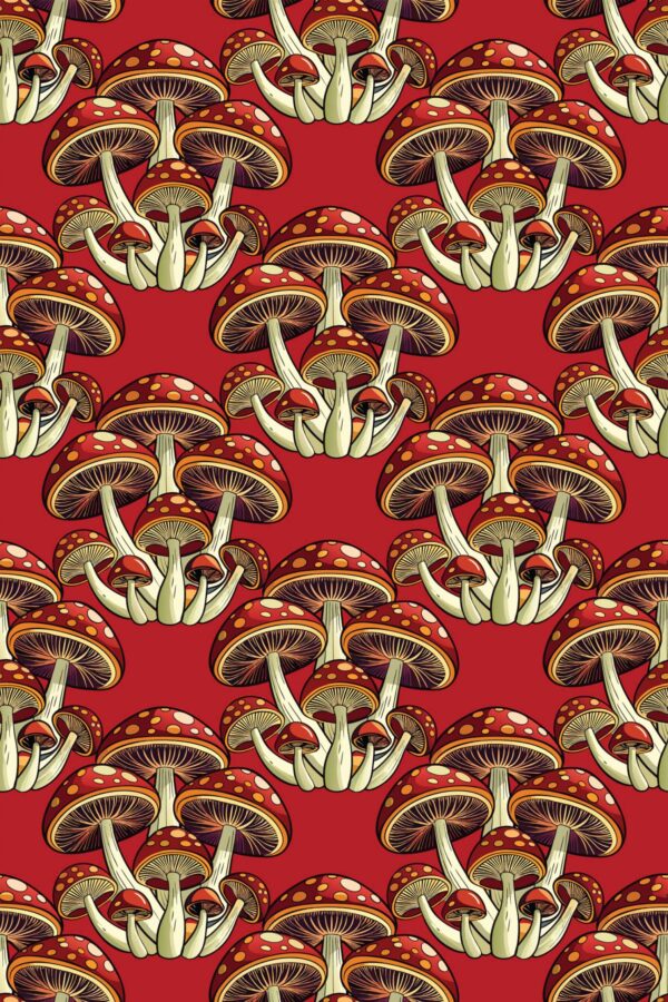 Fancy Walls bold red mushrooms peel and stick wallpaper nature style