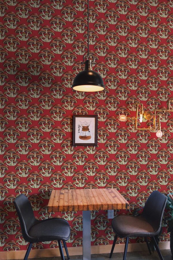 Fancy Walls removable wallpaper red plant whimsical mushroom pattern