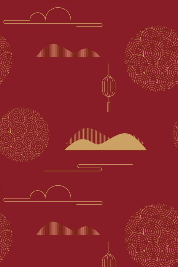Pattern repeat of Red china removable wallpaper design