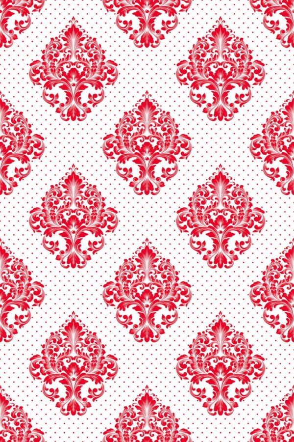 Pattern repeat of Red damask removable wallpaper design