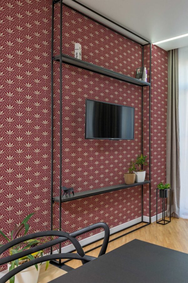 Removable wallpaper featuring art deco red florals by Fancy Walls
