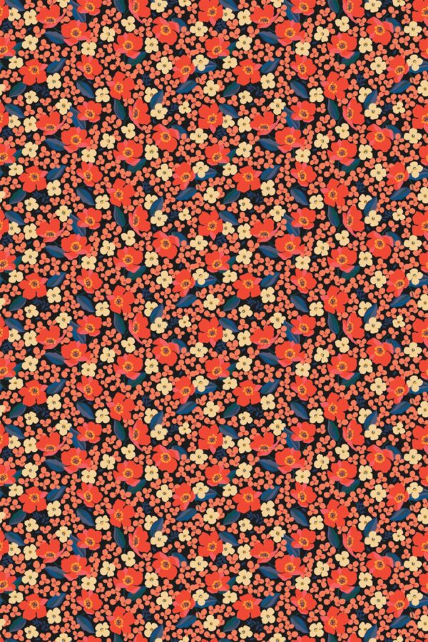Fancy Walls Red Floral wallpaper for Dining room walls in Botanical style peel and stick wallpaper.