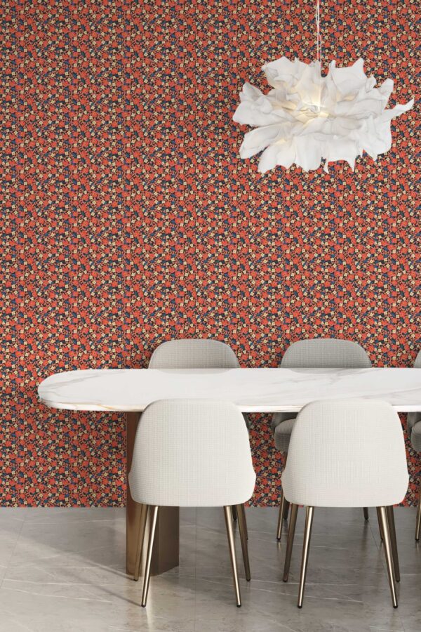 Fancy Walls Red Floral wallpaper for Dining room walls in Botanical style traditional wallpaper.