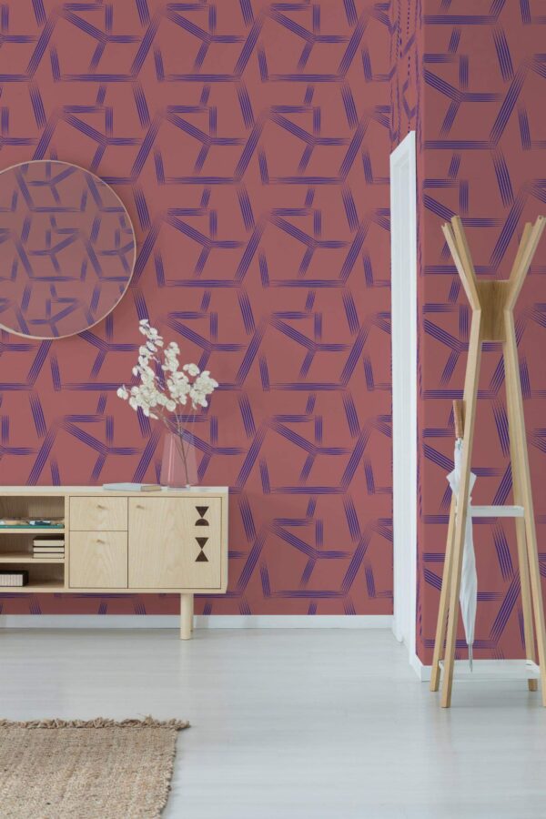 Minimal style entryway decorated with Red Lines peel and stick wallpaper