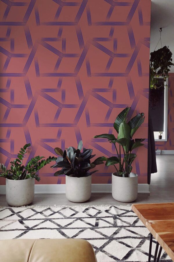 Scandinavian style living room decorated with Red Lines peel and stick wallpaper